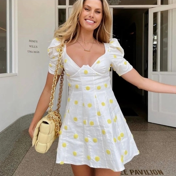 For Love And Lemons | Dresses | White And Yellow Polka Dot Dress | Poshmark